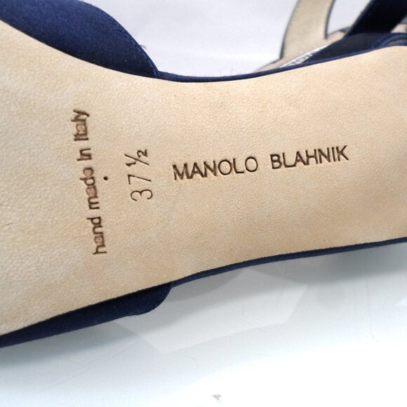 NEW$1295 Manolo Blahnik Hangisli 50 Satin Jewel Buckle Slingback Pump Low Heel 7 - Picture 15 of 16